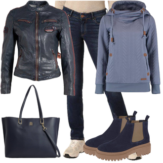 Anzug Outfits mit HellBlau/Blau/Grau Pullover mit Stehkragen/Strick Hoodie/Wickel Pullover/Zopfmuster Pullover haily’s, Blau/DunkelBlau Shopper-Tasche/Businesstasche/Tasche Büro Tommy Hilfiger "Perfekt für den Herbst"