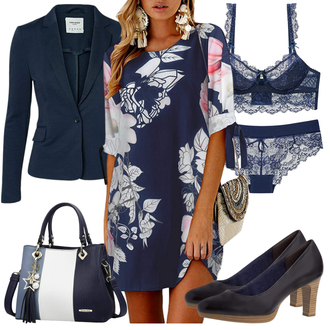 Outfit mit Blau/HellBlau/DunkelBlau Baumwoll ­Blazer/Boyfriend Blazer/Sweatblazer/Blazerjacke/Blusenblazer/Lederjacke/Lässiger Blazer/Lederjacke für Männer/Kurzblazer/Eleganter Blazer/Strick­blazer/Lederjacke VERO MODA "Stylischer Bürolook"