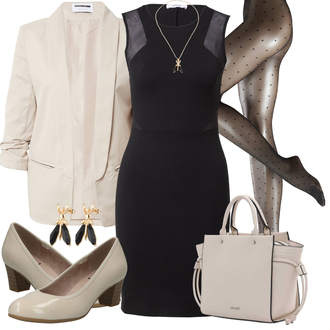 Outfit mit Grau/Dunkelgrau/Rosa/Beige Glitzer Strumpfhose/Feinstrumpfhose Falke "Business Casual Damen Outfits"