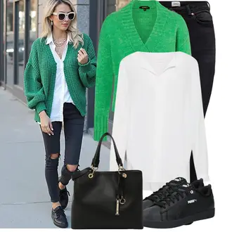 Outfit mit Schwarz/Lila Leder Sneaker/Sneaker Low/Skateschuh/Schmaler Sneaker Puma "Stylisches Outfit für den Frühling"