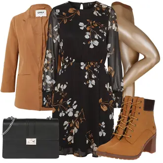 Outfit mit Schwarz/Lila BlusenKleid/HerbstKleid/Geblümte Kleid/Langärmliges WinterKleid/Langarm EtuiKleid/Bedrucktes Kleid VERO MODA "Modisches Abend Outfit"