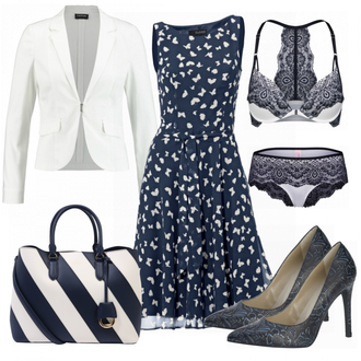 Outfit mit Dunkelblau/Blau Kleid Große Größe/Polka Dot-Kleid/Sommerkleid/50er Jahre Kleid/Ärmelloses Kleid/A-Linien Kleid/Bedrucktes Kleid/Fit & Flare Kleid Heine "Heine Kleider"
