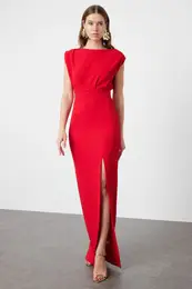 Red Woven Elegant Evening & Graduation Dress