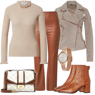 Outfit mit Braun Stiefel VERO MODA "Modischer Look für den Herbst"