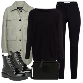 Outfit mit Weiß/Schwarz Strickjacke/Oversized Zip Hoodie/Oversize Musselin Bluse Zero "Cooles Herbst Outfit"
