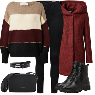 Winter Outfits mit Schwarz Lederjacke/Cord Legging/High Waist Legging/Strick Legging/Gefütterte Leggings/Lederjacke/Thermohose/Treggings/Warme Leggings/Biker Jeans/Thermojeans VERO MODA "Outfit mit Pullover für Damen"