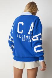Happiness stanbul Women's Blue Printed Oversize Sweatshirt