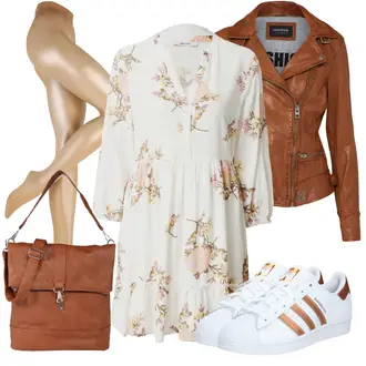 Matriční Úřad Nevěsta Outfit s Krémová/Béžová/Hnědá/Bílá Boho Šaty Elegantní/Letní Šaty/Tunikové šaty/Halenkové Šaty/Šaty s 3/4 Rukávem/Boho Letní Šaty/Šaty S Potiskem/Občanské šaty About You "Cool vzhled na jaro"Look: Křest, Matriční Úřad, Chatky, Den matek, Zvláštní příležitosti, Coachella, Malle, Zahradní večírek, Festival, 40. narozeniny, Koncert