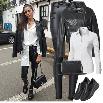 Biker Outfit mit Schwarz Mantel/Bikerjacke/Lederjacke/Leder Bomberjacke/Vintage Lederjacke/Kurzjacke/KunstLederjacke/Motorradjacke Maze "Winteroutfit"