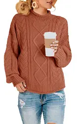 Saodimallsu Damen Oversized Pullover Rollkragen Zopfstrick Pullover Fledermaus Langarm Chunky Pullover Tops(Z Kabel Ziegelrot,Mittel)