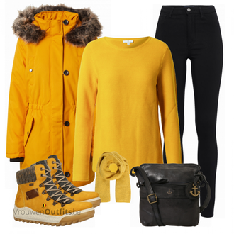 Outfit met geel Laars Rieker "Outfit in warme winterkleuren"