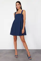 Dark Blue More Sustainable Pleated Denim Mini Dress