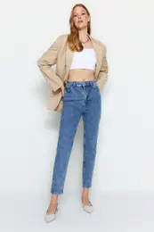 Tmav modr dny s vysokm pasem Slim Mom