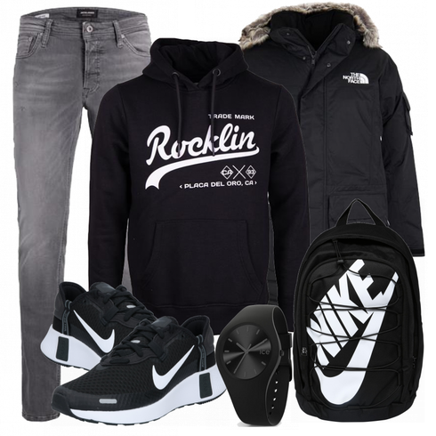 Schwarz Rucksack Nike Sportswear kombinieren