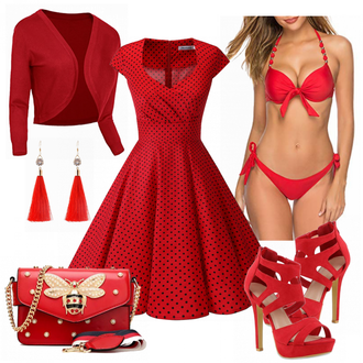 Outfit mit Rot/Dunkelrot Riemchen Sandale/Plateau Sandale/Sandalen Mit Absatz/High Heel/Spangenpump Stiefelparadies "Sommer Outfit"