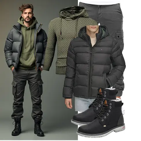Dunkelgrün/Schwarz/Dunkelgrau/Grün/Grau Thermojacke/Steppjacke/Winterjacke/Isolationsjacke/Daunenjacke/Kapuzenjacke Tommy Hilfiger kombinieren