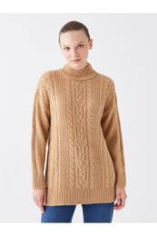Women's Half Turtleneck Patterned Long Sleeve Knitwear Tunic