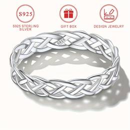 925 Sterling Silver Celtic Knot/cuban Chain Ring, Vintage 3d Pattern Eternal Elegant Temperament Ring Jewelry For Women And Men Versatile Daily