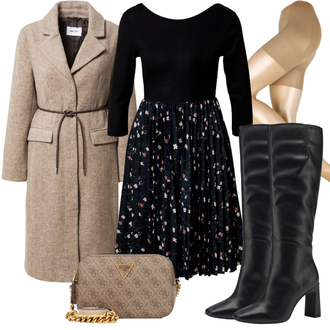 Cowgirl Outfit mit Schwarz/Weiß Stiefel Mit Reißverschluss/Langer Stiefel/Kniehoher Stiefel/Leder Overknee Stiefel/Spitzer Stiefel/High Heels Stiefel/WeitschaftStiefel Tamaris "Modisches Winter Outfit"Look: 20er Jahre, Uni, Premium, Cowgirl, Classic