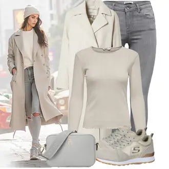 Outfit mit HellGrau/Grau/DunkelGrau Lederjacke/Ankle Boot/Biker Jeans/High Waist Jeans/Jeans mit Schlitz/Low Rise Jean/Low Waist Jean/Push up Jeans/Slim Fit Jeans/Cuir Chaussures/Thermojeans/Winterjacke Only "Stylisches Outfit für den Frühling"