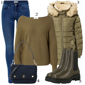 tenues avec Vert foncé/Kaki/Vert/Marron Parka/Manteau en Duvet/Manteau matelassé/Manteau avec Col en Fourrure Only "tenues parfaite"