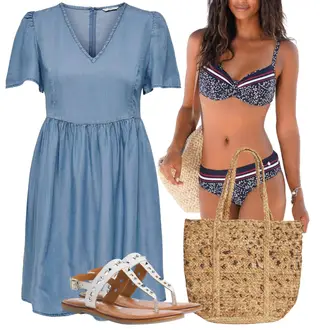 Mit Pailletten Outfit mit Braun/Lila/Rot/Dunkelblau/Beige/Blau/Rosa Bikini Großer Cup Lascana "Strand Outfit"