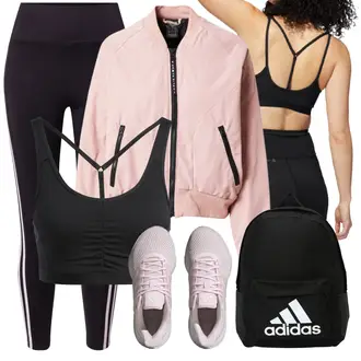 90er Outfit mit Schwarz Mannstasche/Mini-Rucksack/Sportrucksack adidas sportswear "Sport Outfit"Look: Unisex, Classic, Sportlich, Retro, Moderne, Hip Hop, 90er