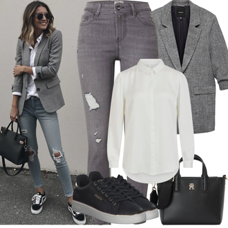 Kombinacije za bucmaste Ured sa Krem/Kaki/Bijela Bluza i Tunika/Bluza Veći Broj Vila "Proljetni Outfit"Look: klasický, Stil, Rap, Ured, Old Money