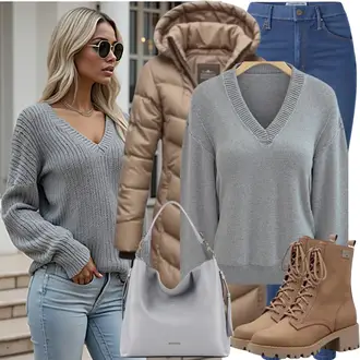 outfit mit Siva Osnovni Pulover/Pulover iz Kašmirja/Pulover Carmen/Pleteni Pulover/2-v-1 Pulover/Preprost Pulover/Fini Pleteni Pulover MOS MOSH "Popolno za pomlad"
