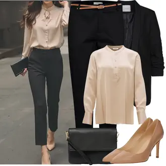 Outfit mit Schwarz Hose Große Größe/Bengalin Hose/Business Hose/Chino Hose/Anzughose/Slim Hose/Schlupfhose B.young "Frühling outfit"
