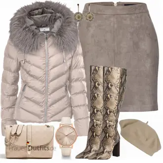 Kurz/Mini Outfit mit Grau/Grün Rock LederRöcke VERO MODA "Loevenich"