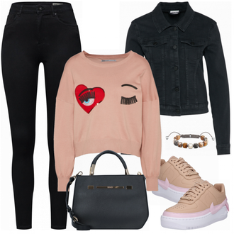 Outfit mit Schwarz Lederjacke/Cord Legging/High Waist Legging/Strick Legging/Gefütterte Leggings/Lederjacke/Thermohose/Treggings/Warme Leggings/Biker Jeans/Thermojeans VERO MODA "About You"