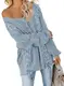 HAPPY SAILED Damen V-Ausschnitt Langarm Strickpullover Strickpulli Stricksweater Stricksweatshirt Strick Langarmshirt S-XL (Himmelblau, M (EU40-42))