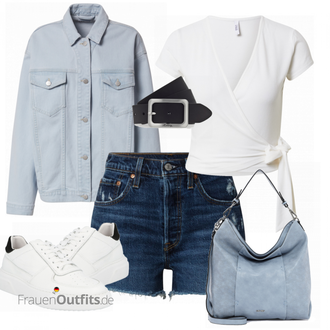 Herbst Outfit mit Hellblau/Blau Mantel/Bluse Große Größe/Shirtjacke/Nachhaltige Jacke/Sommerjacke/Uniformjacke/Frühlingsjacke/Jeansjacke/Cordjacke/Militärjacke/Vintage Jacke/Übergangsjacke Edited "Outfit für den Sommer"