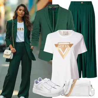 Outfit met wit/Crème Leren sneaker/Lage Sneaker/Platte sneaker/Skateschoen/Sneaker met gaatjesmotief/Sneaker met sleehak/Zomer sneaker/Winter sneaker Puma "Vrijetijdsoutfit"