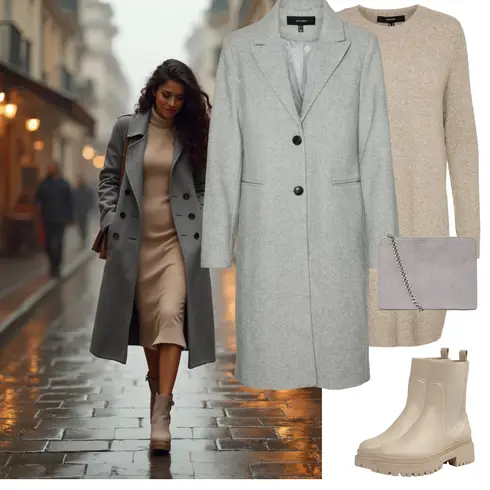 Beige/Khaki/Braun Stiefel Lederjacke/Chelsea Boot/Flache Stiefelette/Gefütterte Stiefelette/GummiStiefelette About You kombinieren mit Grau/Braun/Khaki/Beige Strick Große/Kaschmir-Strickjacke/Lange Strickjacken/Rundhals-Strickjacke/Stehkragen-Strickjacke/Winter Strickjacke/Wolle Strickjacke/Longpullover/Tunika/Kleid Große Größe VERO MODA