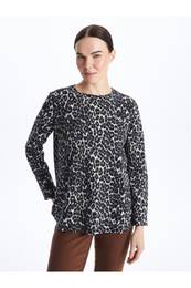 Crew Neck Patterned Long Sleeve Women's T-Shirt