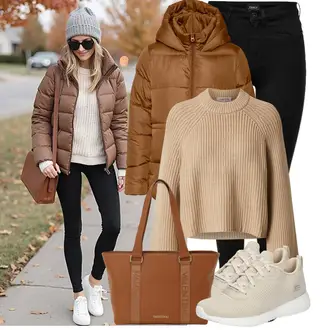 Outfit s Hnědá/Béžová/Khaki Svetr Carmen/Kašmírový Svetr/Hrubě Pletený Svetr/Crop Svetr/Svetr s Výstřihem/Pletený Svetr/Jednoduchý Svetr/Rolák/Zimní Svetr/Vlněný Svetr/Svetr s límečkem/Basic Svetr Edited "Hezký jarní outfit"