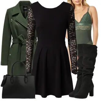 Romantisch Outfit mit Dunkelgrün/Grün Körper Spitzenbody/Body ohne Bügel/Bustier/Dessous-Set Aus Spitze/Body mit Bügel HUNKEMÖLLER "Perfekt für den Winter"Look: Uni, Babydoll, Disco, Französische, Italienische, Romantisch, Sexy