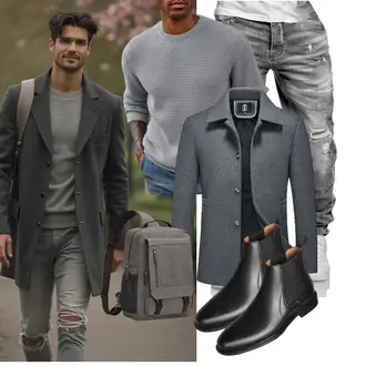 Laufen Winter Outfit mit Dunkelgrau/Dunkelblau/Grau KUDORO "Freizeit Outfit"Look: Fitness, Apres ski, Laufen, Freizeit