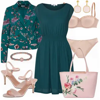 Outfit mit Türkis/Dunkelgrün/Grün Kleid Große Größe/A-Linien Kleid/Kleid mit Tasche/Neckholder Kleid/Jerseykleid/Plissee Kleid/Standesamt Kleid/Etuikleid/Ärmelloses Kleid/Einfarbig Kleid/Trägerloses Kleid About You "About You Kleid"