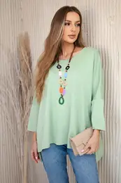 Kesi Woski Oversize blouse with necklace buttery fabric pistachio