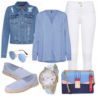 Outfit mit Weiß/Schwarz/Braun Bluse mit Lochstickerei/Bluse Oberteil/Kinderspielzeug/Schößchen­bluse/Verspielte Bluse/Volantbluse/Damen 7/8-Länge Jeans/Cropped Jeans/Schlaghose Jeans/Jeans-Culotte/Bundfaltenjeans/Formelles Hemd/Wide Leg Jean Only "Aldo Only"