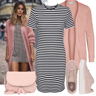 Outfit s Krémová/Bílá/Tmavě modrá Žerzejové Šaty/Úzké Šaty/Tričkové šaty/Šaty S Rovným Střihem/Pouzdrové Šaty Pieces "Praktický vzhled"
