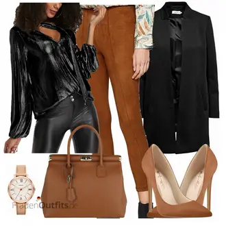 Wetlook Outfit mit Schwarz/Grau/Orange WickelBluse/Transparente Bluse/Crash­Bluse/SatinBluse/Pailletten Bluse/GlitzerBluse YOINS "Only"Look: Sexy, Wetlook, Disco