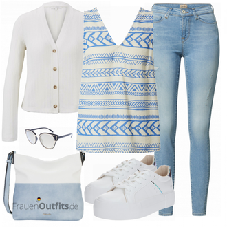 Outfit mit Blau/Hellblau/Braun Lederjacke/High Waist Jeans/Jeans mit Schlitz/Push up Jeans/Schlupfjeans/Leder Schuhe/Herren Lederjacke Only "Freizeit Outfit für den Frühling"