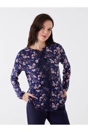 Tie-Up Collar Floral Long Sleeve Women's Blouse