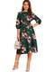 DIDK Damen Floral Kleider Elastischer Taille Partykleid Blumen Midikleid 3/4 Arm Kleid mit Gürtel A Linie Geblümt Elegant Kleid U-Boot Ausschnitt Grün M