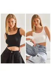Women's Strappy Ribbed Camisole Double Blouse