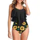 Durio Tankini Set Damen Badeanzug Push Up Bikini Set Sexy Bademode Zweiteilige Hohe Taille Swimsuit Schwarz Sonnenblume 38-40